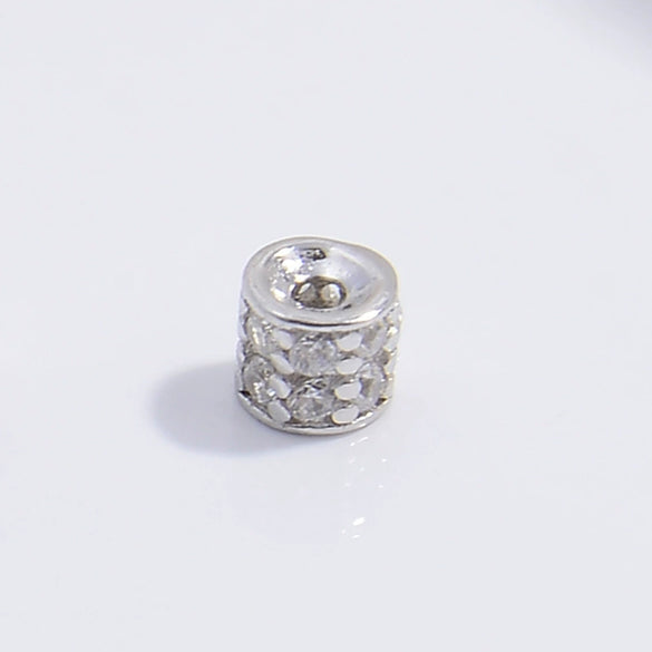 Silver Microinlaid Zircon Round Bucket Beads Spacer Diy Handmade Beads