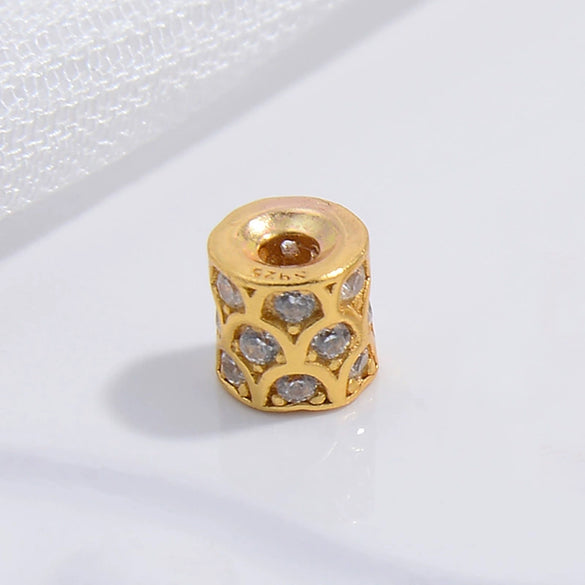 Silver Microinlaid Zircon Round Bucket Beads Spacer Diy Handmade Beads