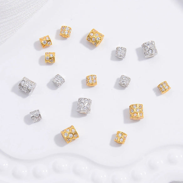 Silver Microinlaid Zircon Round Bucket Beads Spacer Diy Handmade Beads