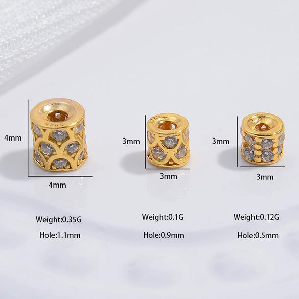 Silver Microinlaid Zircon Round Bucket Beads Spacer Diy Handmade Beads