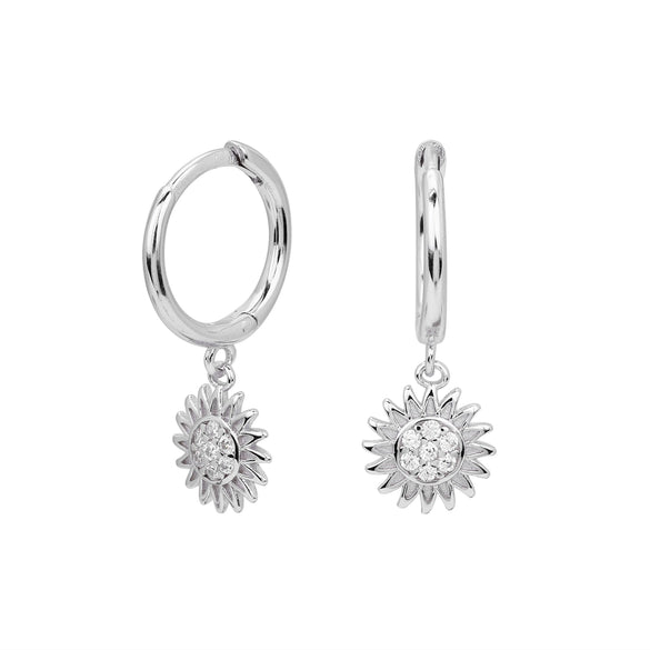 Silver Microinlaid Zircon Sunflower Earrings For Women