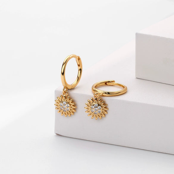 Silver Microinlaid Zircon Sunflower Earrings For Women