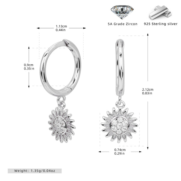 Silver Microinlaid Zircon Sunflower Earrings For Women