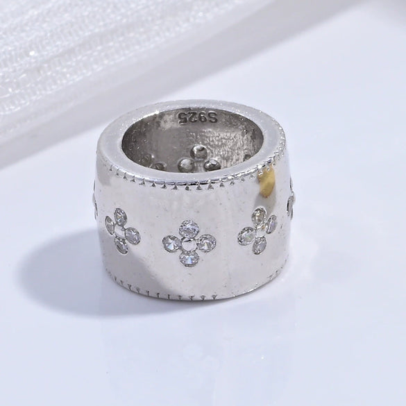 Silver Middle Ancient Brushed Fourleaf Clover And Eight Pointed Star Bead Spacer Diy Bracelet Necklace Set With Zircon