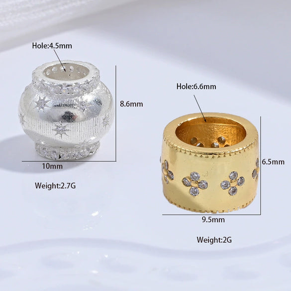 Silver Middle Ancient Brushed Fourleaf Clover And Eight Pointed Star Bead Spacer Diy Bracelet Necklace Set With Zircon