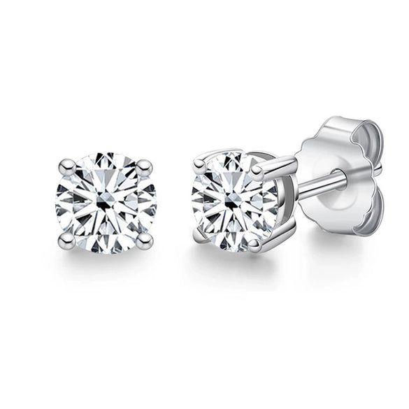 Silver Moissanite Classic Fourclaw Round Earrings