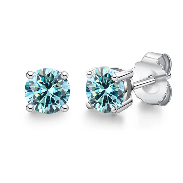 Silver Moissanite Classic Fourclaw Round Earrings