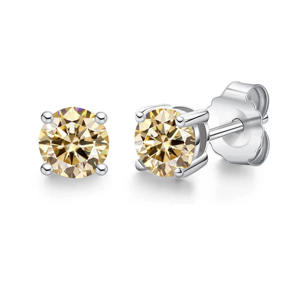 Silver Moissanite Classic Fourclaw Round Earrings