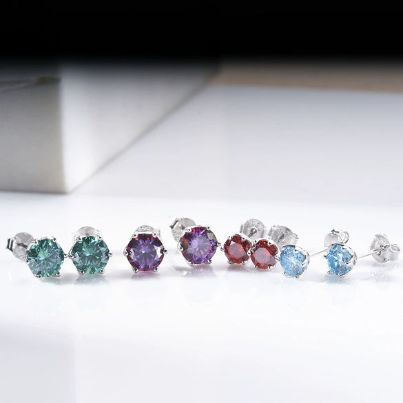 Silver Moissanite Classic Round Earrings