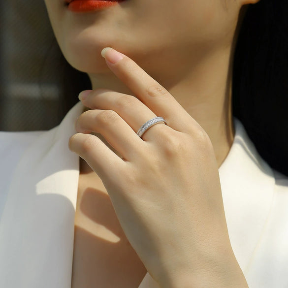 Silver Moissanite Geometric Ring Set With Diamonds Fashion Style