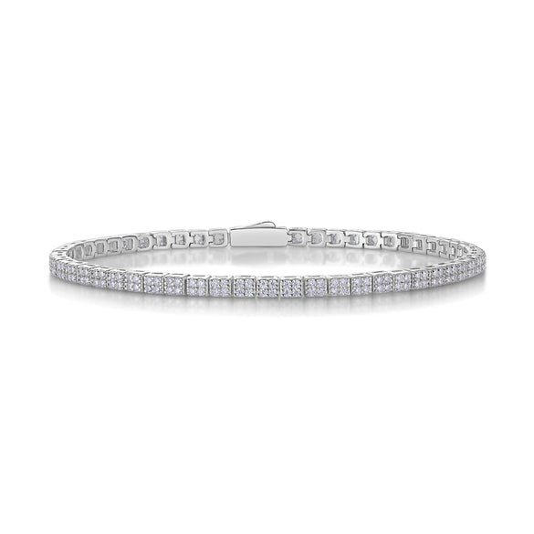 Silver Moissanite Geometric Style Women's Bracelet Set With Diamonds