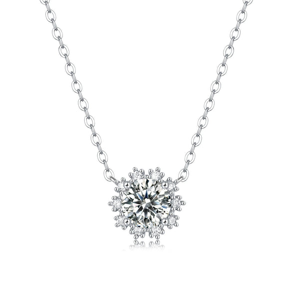 Silver Moissanite Inlaid Geometric Minimalist Pendant Necklace With Chain