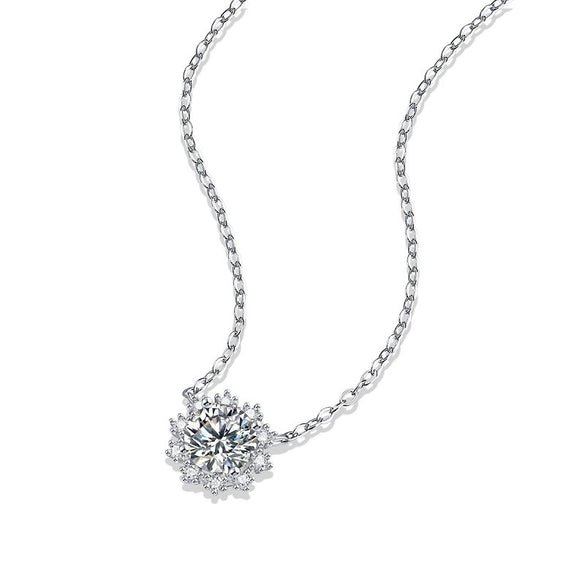 Silver Moissanite Inlaid Geometric Minimalist Pendant Necklace With Chain