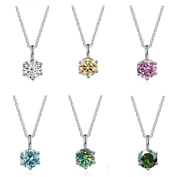 Silver Moissanite Necklace Set With Precious Stones Animals Zodiac Round Shape For Women