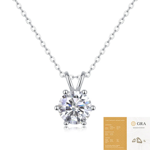 Silver Moissanite Pendant Necklace For Women With Geometric Pattern And Sixclaw Setting