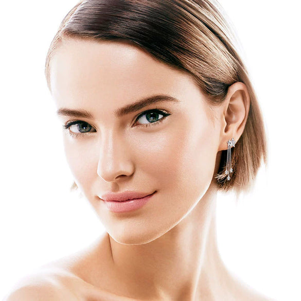 Silver Moissanite Pentagonal Star Tassel Earrings With Electroplating Treatment For Women