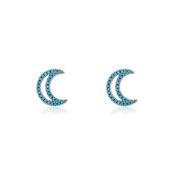 Silver Moon Microinlaid Turquoise Women's Elegant Light Luxury Earrings