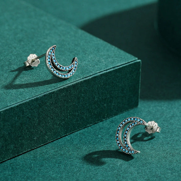 Silver Moon Microinlaid Turquoise Women's Elegant Light Luxury Earrings