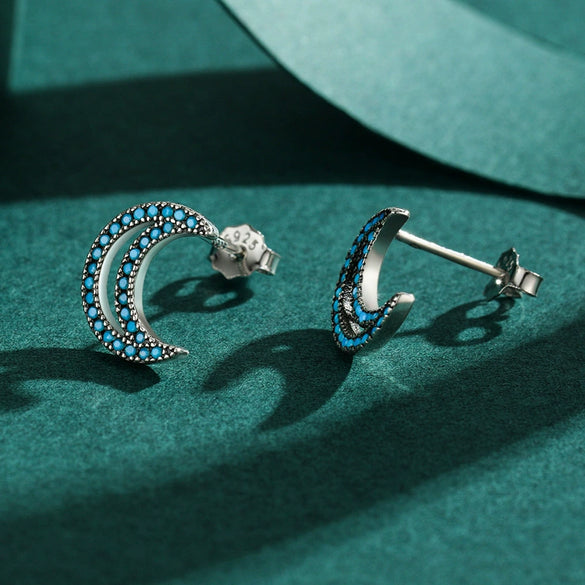 Silver Moon Microinlaid Turquoise Women's Elegant Light Luxury Earrings