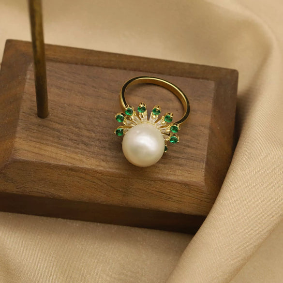 925 Silver Natural Freshwater Pearl Flower Ring Retro Elegant Handmade Electroplated