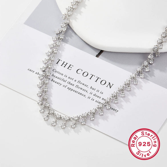 Silver Necklace Geometric Round Bead Zircon For Women