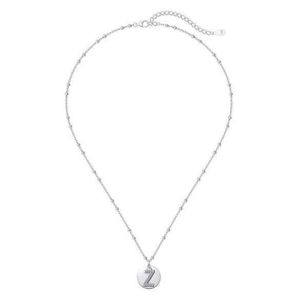 Silver Necklace Light Luxury Geometric Letter Pendant Ball Chain Electroplated