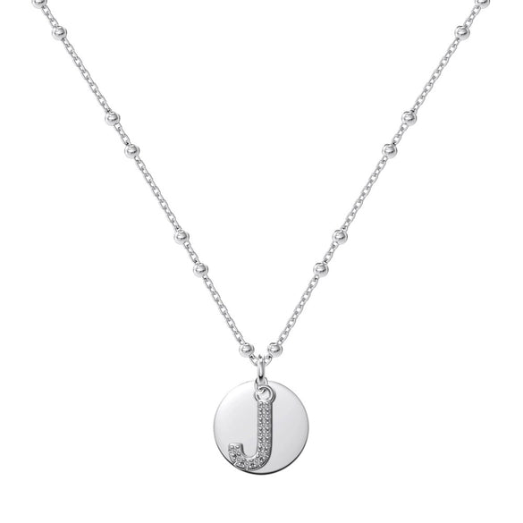 Silver Necklace Light Luxury Geometric Letter Pendant Ball Chain Electroplated