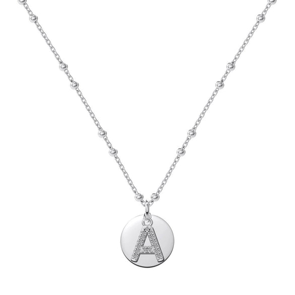 Silver Necklace Light Luxury Geometric Letter Pendant Ball Chain Electroplated