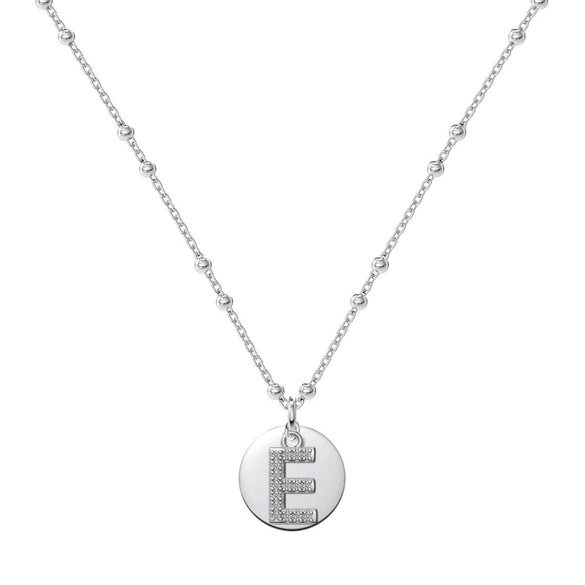 Silver Necklace Light Luxury Geometric Letter Pendant Ball Chain Electroplated