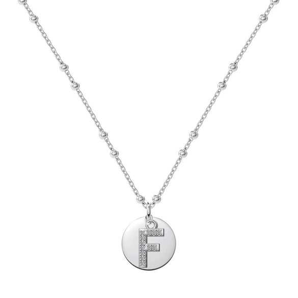 Silver Necklace Light Luxury Geometric Letter Pendant Ball Chain Electroplated