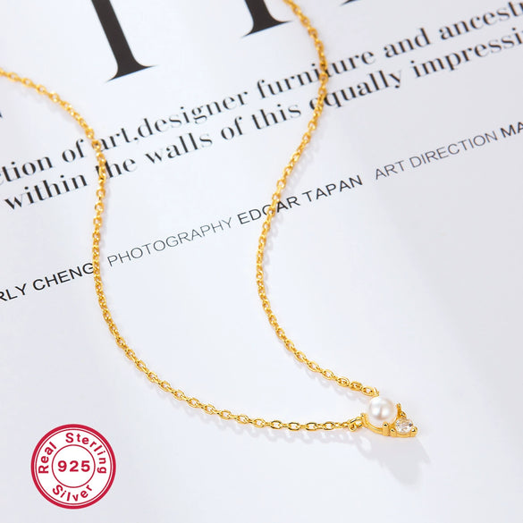 Silver 925 Necklace Simple Clavicle Chain With Shell Beads And French Pendant Electroplating For Women