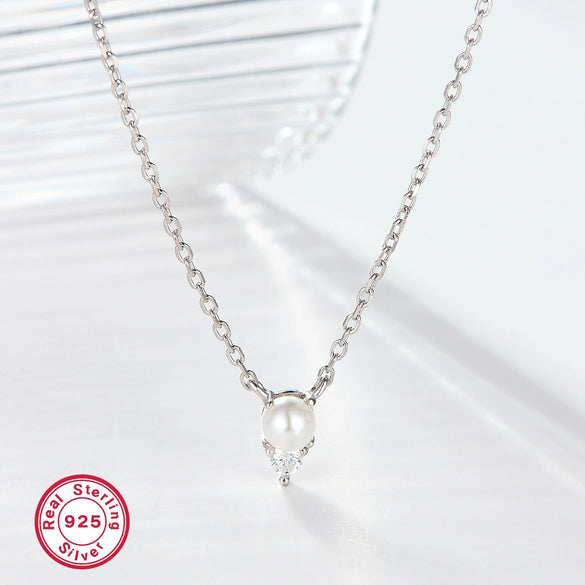 Silver 925 Necklace Simple Clavicle Chain With Shell Beads And French Pendant Electroplating For Women