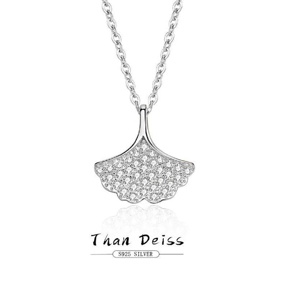 Silver Necklace Women's Mori Style Ginkgo Leaves Cross Chain With Geometric Pattern