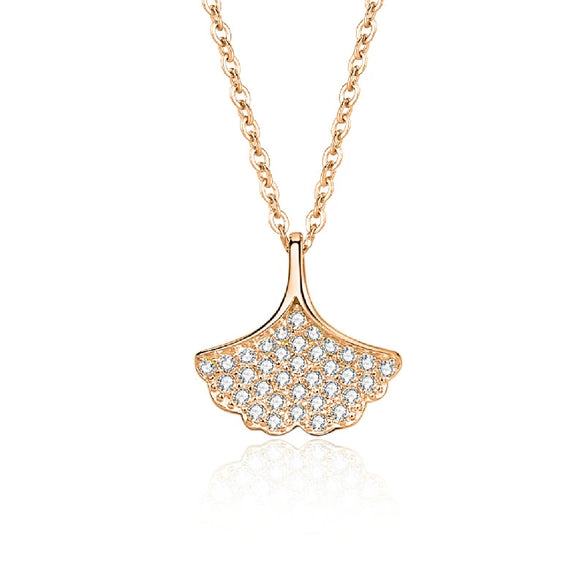 Silver Necklace Women's Mori Style Ginkgo Leaves Cross Chain With Geometric Pattern