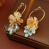 Silver Needle Artificial Crystal Flower Geometric Earrings Electroplated With Real Gold For Women