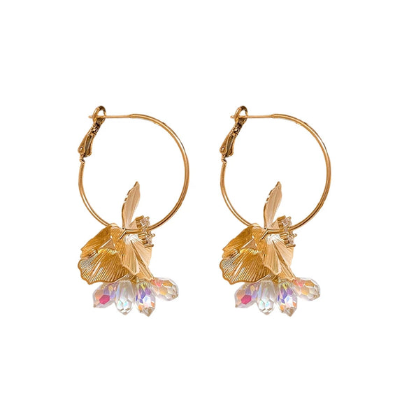 Silver Needle Artificial Crystal Flower Geometric Earrings Electroplated With Real Gold For Women