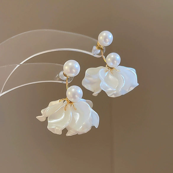Silver Needle Artificial Crystal Flower Tassel Handmade Women's Earrings