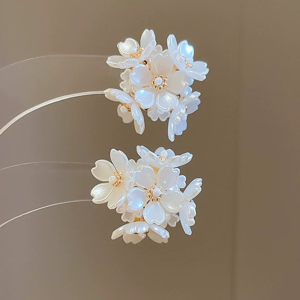 Silver Needle Artificial Crystal Flower Tassel Handmade Women's Earrings