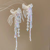 Silver Needle Artificial Crystal Flower Tassel Handmade Women's Earrings