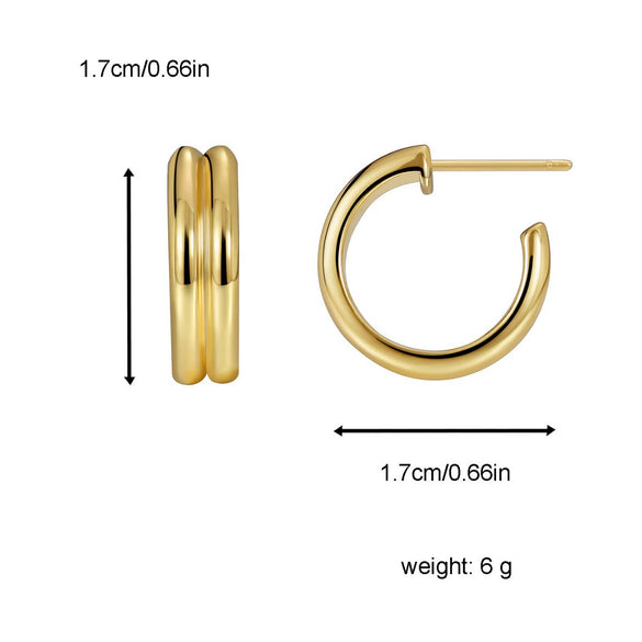 Silver Needle Earrings Gold Plated Geometric Style Metal