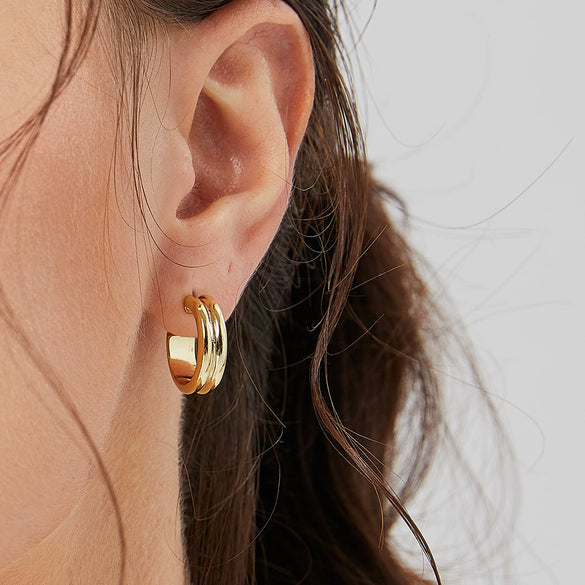 Silver Needle Earrings Gold Plated Geometric Style Metal