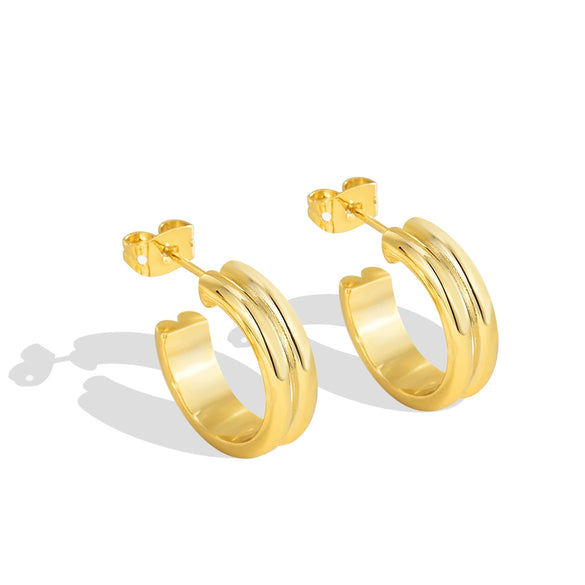 Silver Needle Earrings Gold Plated Geometric Style Metal