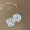 Silver Needle Earrings With Diamond Inlaid Imitation Pearl Petals And Tassel Geometric Shape High End And Versatile Design