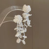 Silver Needle Earrings With Diamond Inlaid Imitation Pearl Petals And Tassel Geometric Shape High End And Versatile Design