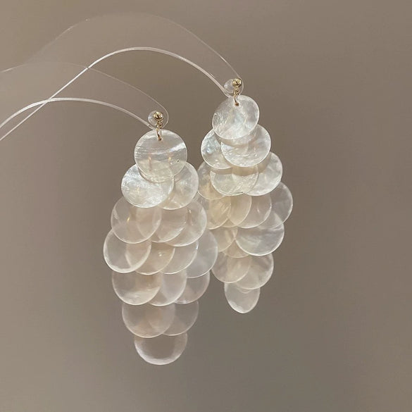 Silver Needle Earrings With Diamond Inlaid Imitation Pearl Petals And Tassel Geometric Shape High End And Versatile Design