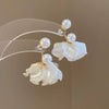 Silver Needle Earrings With Diamond Inlaid Imitation Pearl Petals And Tassel Geometric Shape High End And Versatile Design
