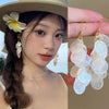Silver Needle Earrings With Diamond Inlaid Imitation Pearl Petals And Tassel Geometric Shape High End And Versatile Design