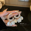 Silver Needle Earrings With Diamond Inlaid Imitation Pearl Petals And Tassel Geometric Shape High End And Versatile Design