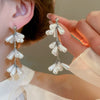 Silver Needle Earrings With Diamond Inlaid Imitation Pearl Petals And Tassel Geometric Shape High End And Versatile Design