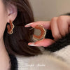 Silver Needle Earrings With Diamond Inlaid Imitation Pearl Petals And Tassel Geometric Shape High End And Versatile Design